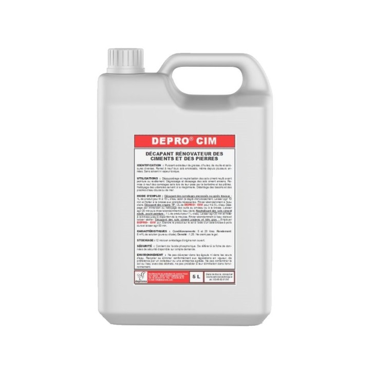 Décapant rénovateur ciments et pierres DEPRO CIM, 5L