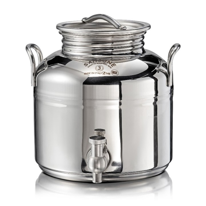 Petit fût inox alimentaire soudé La Nuova Sansone, avec robinet + support 3 L
