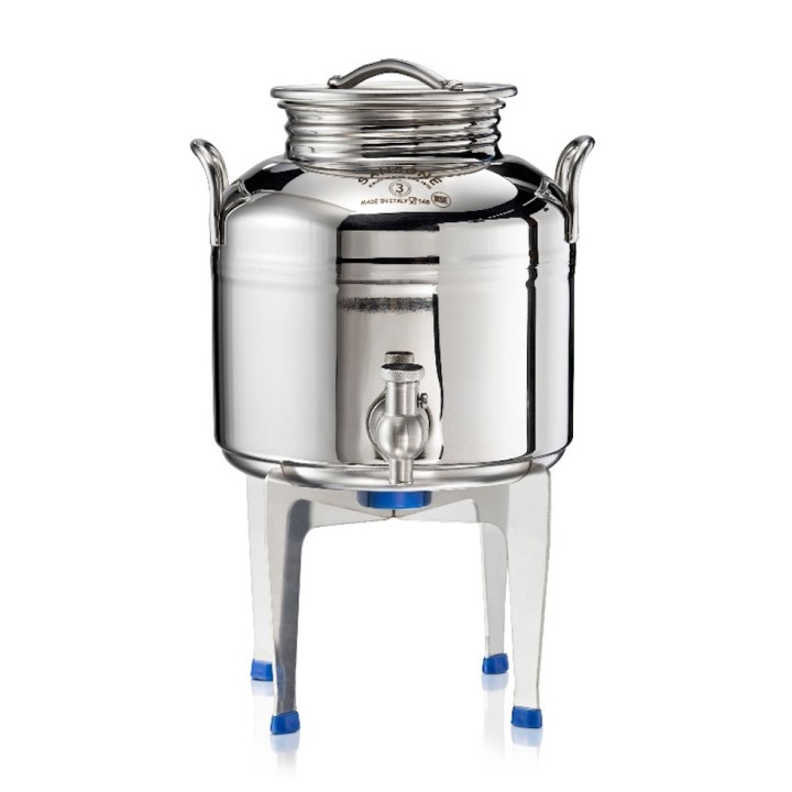 Petit fût inox alimentaire soudé La Nuova Sansone, avec robinet + support 3 L