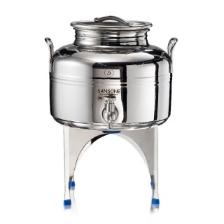 Petit fût inox alimentaire soudé La Nuova Sansone, avec robinet + support 5 L