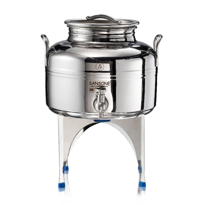 Petit fût inox alimentaire soudé La Nuova Sansone, avec robinet + support 5 L