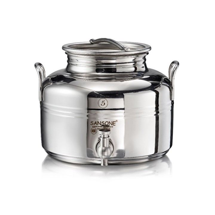 Petit fût inox alimentaire soudé La Nuova Sansone, avec robinet + support 5 L