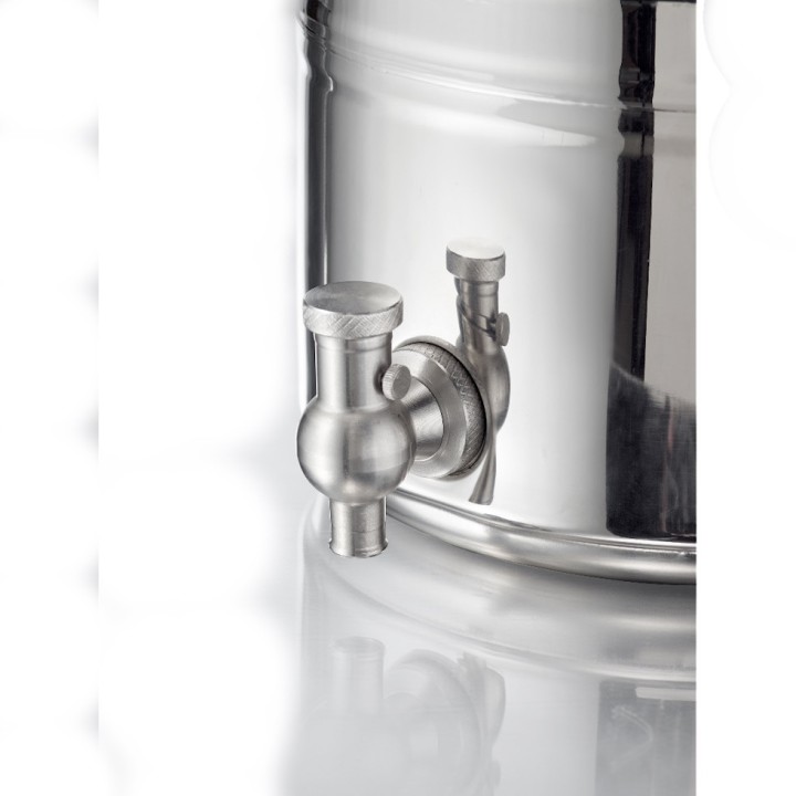 Petit fût inox alimentaire soudé, avec robinet + support 5 L