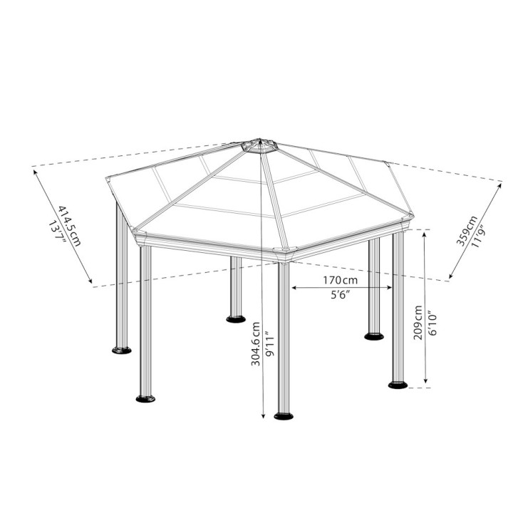 Tonnelle de jardin héxagonale en kit Roma Canopia - 359 x 414,5 cm