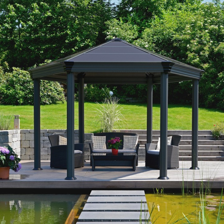 Tonnelle de jardin héxagonale en kit Roma Canopia - 359 x 414,5 cm