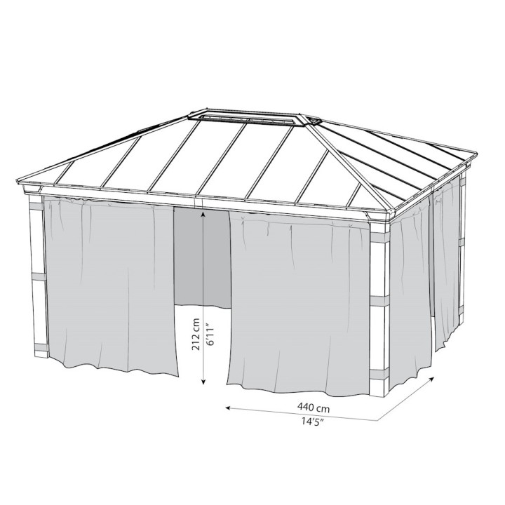Rideaux gris Canopia pour tonnelles Dallas - 440 x 212 cm