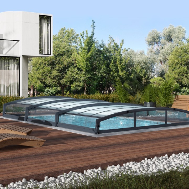 Abri piscine téléscopique Majorca Canopia, Grise - 457 x 670 cm