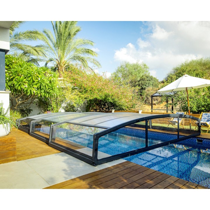 Abri piscine téléscopique Majorca Canopia, Grise - 457 x 870 cm