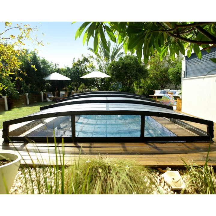 Abri piscine téléscopique Majorca Canopia, Grise - 457 x 870 cm