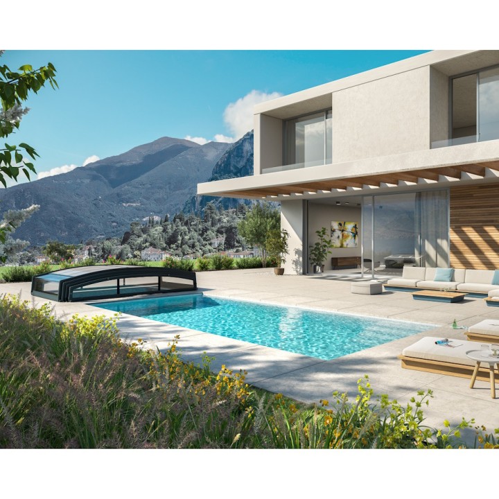 Abri piscine téléscopique Majorca Canopia, Grise - 457 x 870 cm