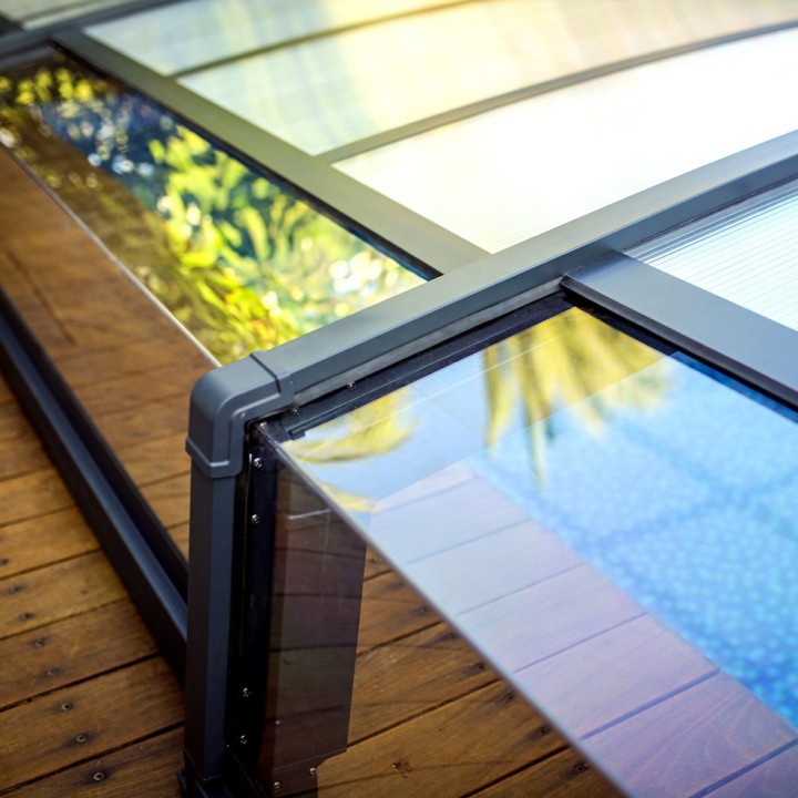 Abri piscine téléscopique Majorca Canopia, Grise - 457 x 870 cm