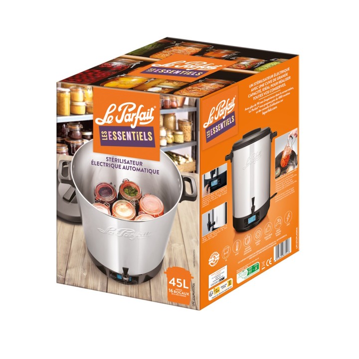 Stérilisateur électrique automatique inox 2500 W, 45 L couvercle plastique Le Parfait