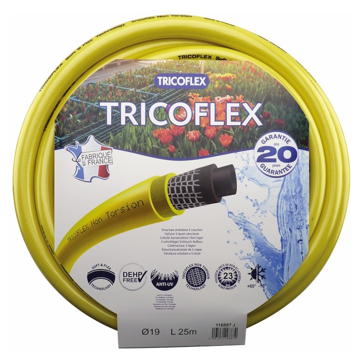 Tuyau d'arrosage souple multicouche TRICOFLEX jaune - Longueur 25 m Tricoflex