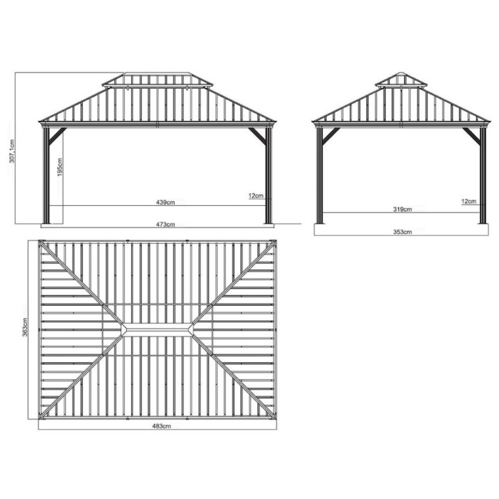 Tonnelle Messina Sojag, moustiquaires - Anthracite - 485 x 365 x 291 cm
