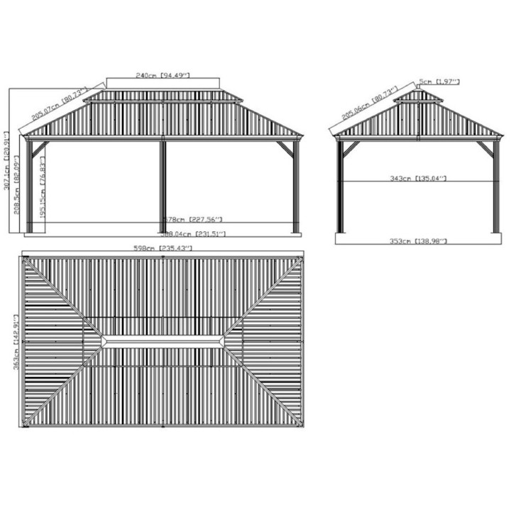 Tonnelle Messina Sojag, moustiquaires - Anthracite - 598 x 363 x 307 cm