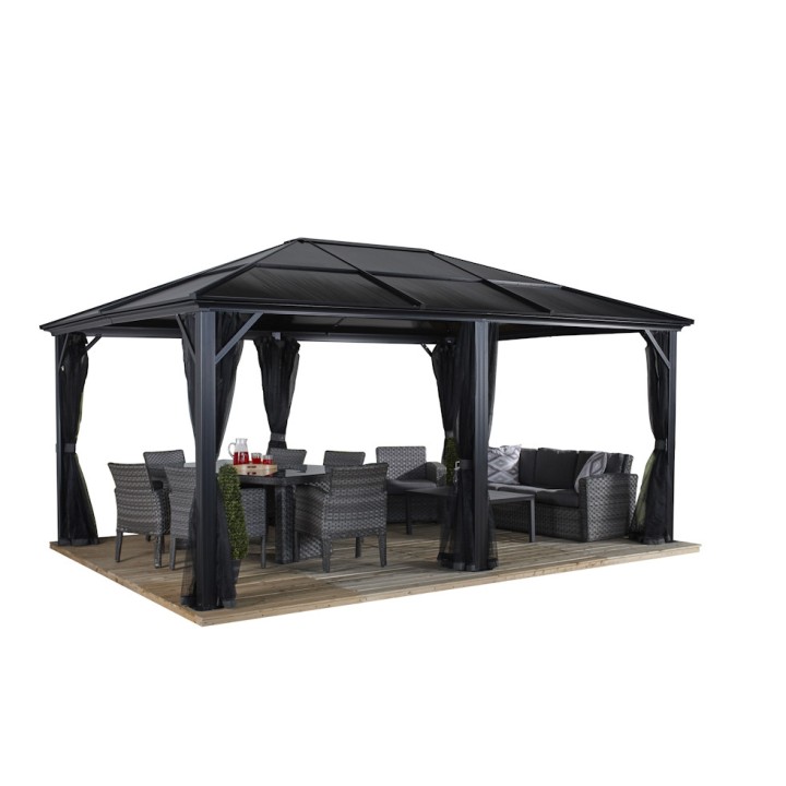Tonnelle Meridien 12 x 16 Sojag, moustiquaires - Anthracite - 365 x 485 x 270 cm