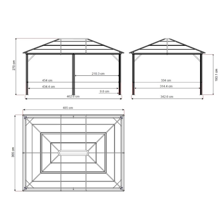 Tonnelle Meridien 12 x 16 Sojag, moustiquaires - Anthracite - 365 x 485 x 270 cm