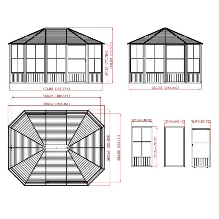 Tonnelle jardin d'hiver Charleston Sojag, Anthracite - 384 x 489 x 281 cm