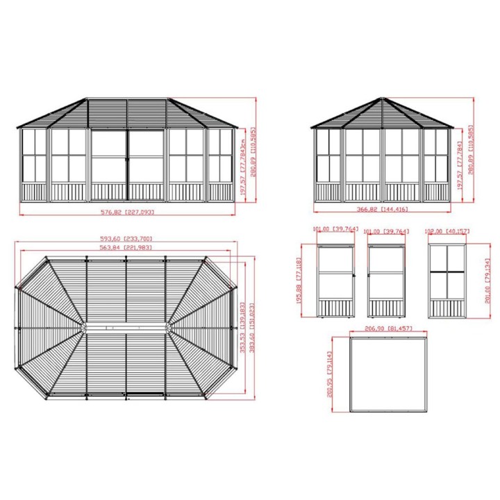 Tonnelle jardin d'hiver Charleston Sojag, Anthracite - 384 x 594 x 281 cm