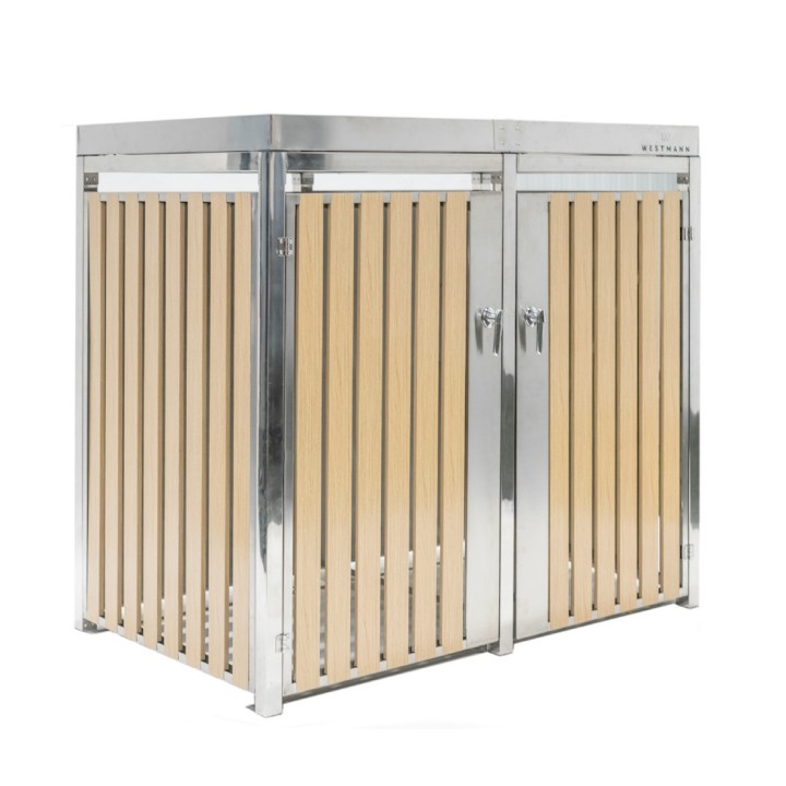 Coffre à poubelles Westmann, pour 2 poubelles 240 litres - 84 x 134 x 125 cm - Argent ou Anthracite