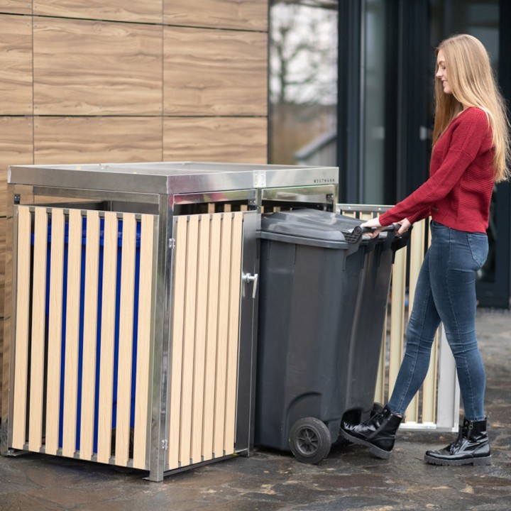 Coffre à poubelles Westmann, pour 2 poubelles 240 litres - 84 x 134 x 125 cm - Argent ou Anthracite