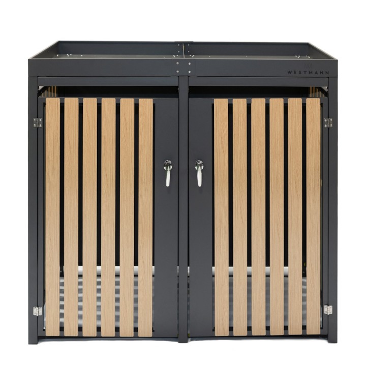 Coffre à poubelles Westmann, pour 2 poubelles 240 litres - 84 x 134 x 125 cm - Argent ou Anthracite