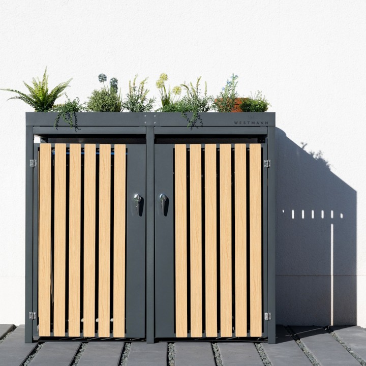 Coffre à poubelles Westmann, pour 2 poubelles 240 litres - 84 x 134 x 125 cm - Argent ou Anthracite