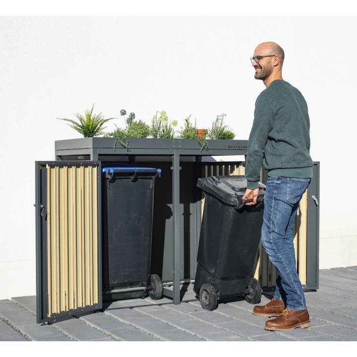 Coffre à poubelles Westmann, pour 2 poubelles 240 litres - 84 x 134 x 125 cm - Argent ou Anthracite