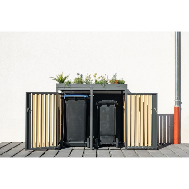 Coffre à poubelles Westmann, pour 2 poubelles 240 litres - 84 x 134 x 125 cm - Argent ou Anthracite