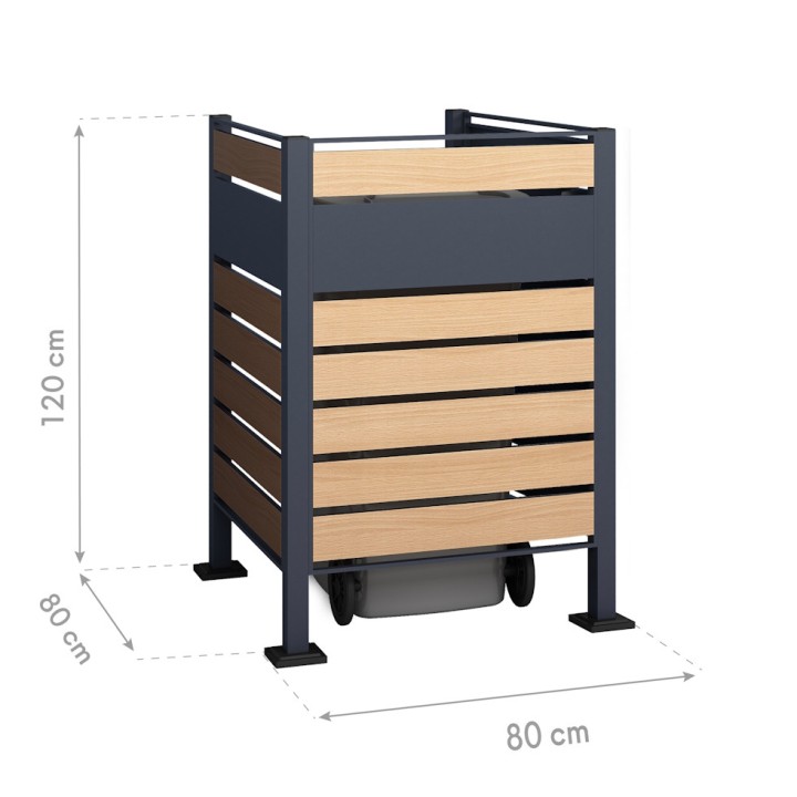 Habillage métallique pour poubelle Planum Westmann, 240 litres - Gris / aspect bois