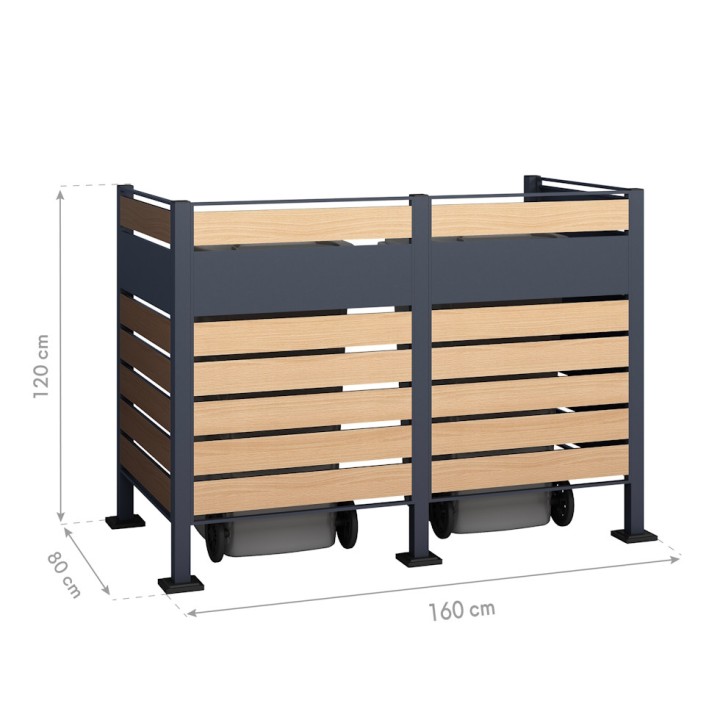 Habillage métallique pour poubelle Planum Westmann, 240 litres - Gris / aspect bois