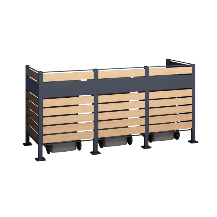 Habillage métallique pour poubelle Planum Westmann, 240 litres - Gris / aspect bois