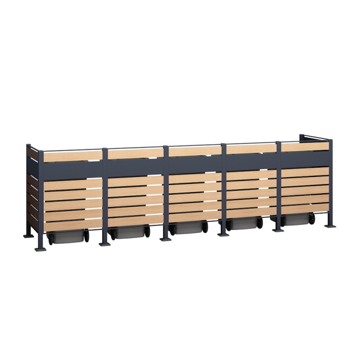 Habillage métallique pour poubelle Planum Westmann, 240 litres - Gris / aspect bois