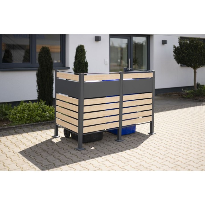 Habillage métallique pour poubelle Planum Westmann, 240 litres - Gris / aspect bois