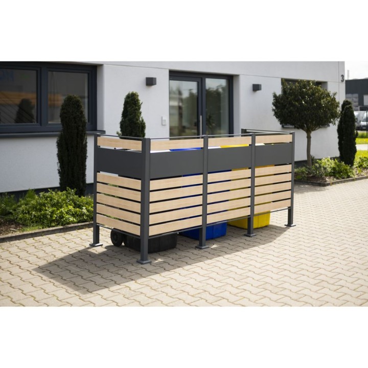 Habillage métallique pour poubelle Planum Westmann, 240 litres - Gris / aspect bois