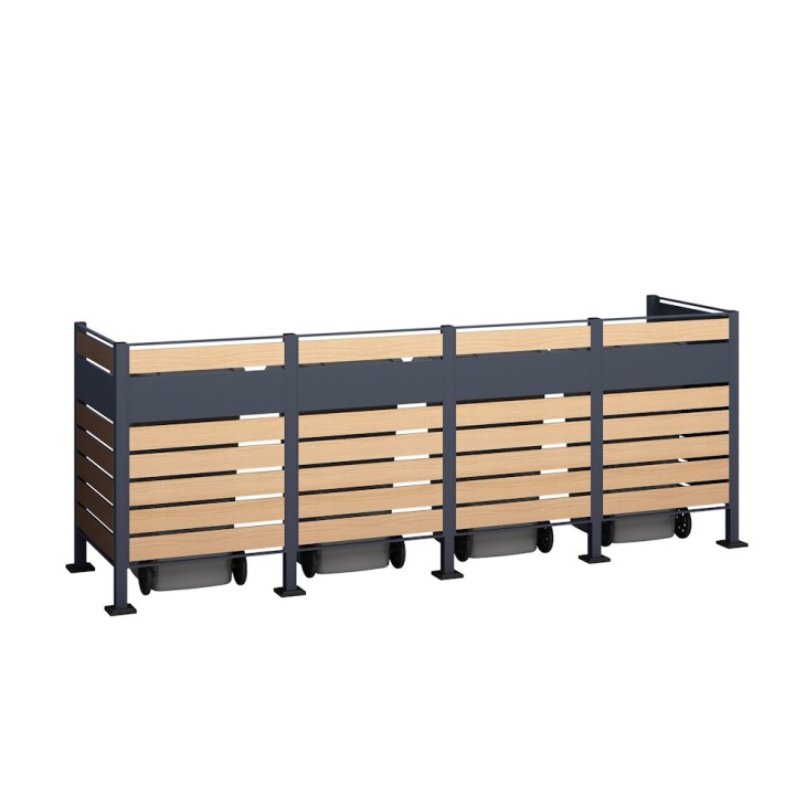 Habillage métallique pour poubelle Planum Westmann, 240 litres - Gris / aspect bois