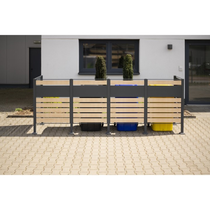 Habillage métallique pour poubelle Planum Westmann, 240 litres - Gris / aspect bois