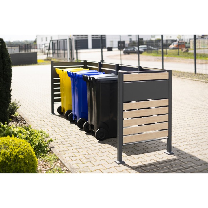Habillage métallique pour poubelle Planum Westmann, 240 litres - Gris / aspect bois