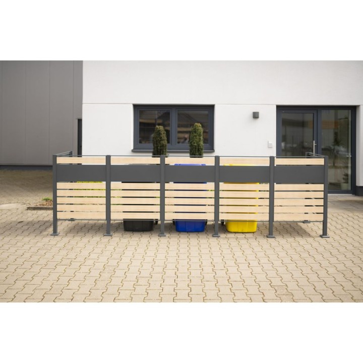 Habillage métallique pour poubelle Planum Westmann, 240 litres - Gris / aspect bois