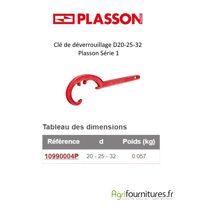 Clé de déverrouillage D20-25-32 pour Plasson Série 1