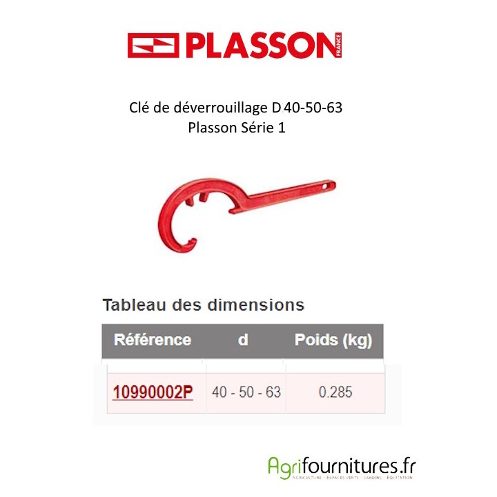 Clé de déverrouillage D40-50-63 pour Plasson Série 1