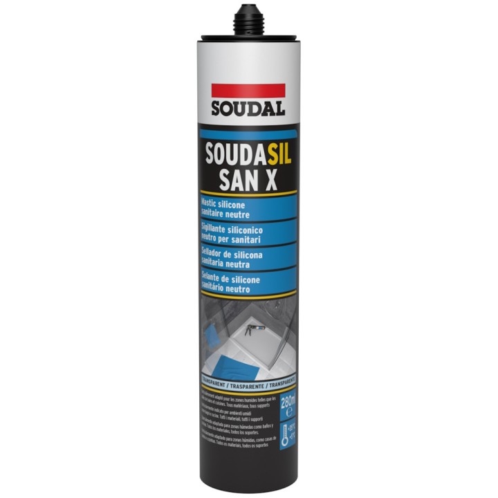 Mastic silicone neutre SOUDASIL SAN X Soudal, sanitaire 280 ML - Transparent