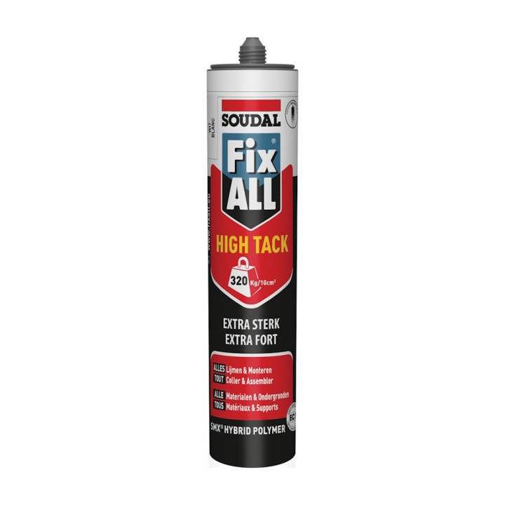 Mastic colle polymère hybride - Fix ALL "High Tack" Soudal, 290 ML - Blanc