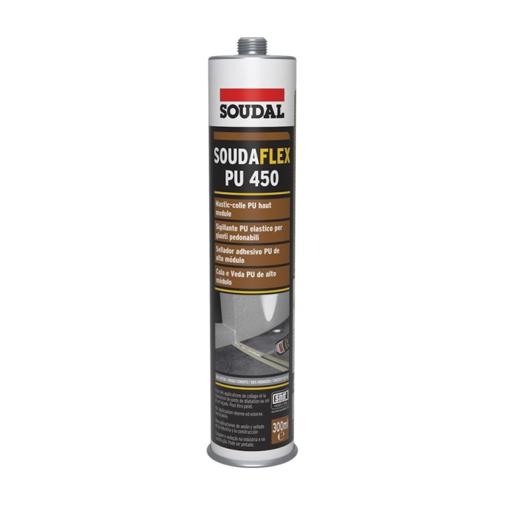 Mastic colle polyuréthane SOUDAFLEX PU 450 Soudal, 300 ML - Gris Béton
