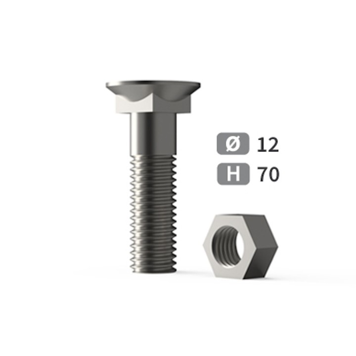 Boîte de 25 boulons à tête fraisée collet carré 70 mm,  Ø 12 mm