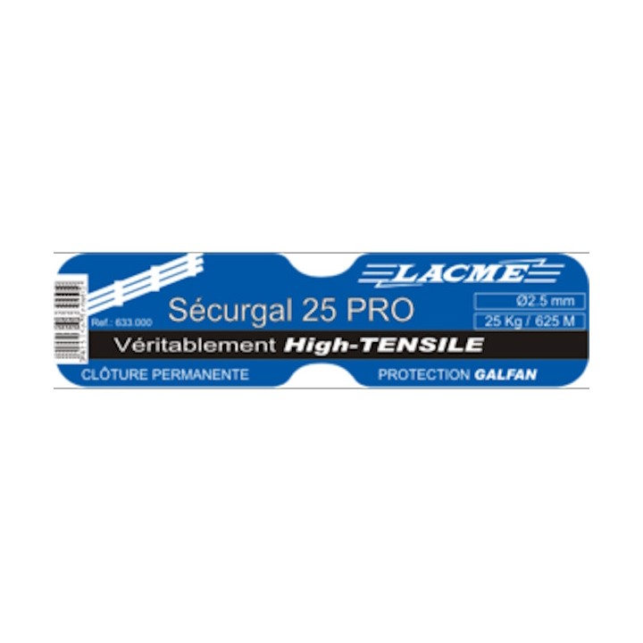 Fil acier galfan High-Tensile lisse Lacmé, clôture électrique Sécurgal 25 pro, Ø2,5 mm, Couronne 25 Kg, 625 m