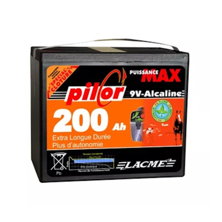 Pile alcaline pilor 9V/200 Ah, pour clôture électrique Lacmé