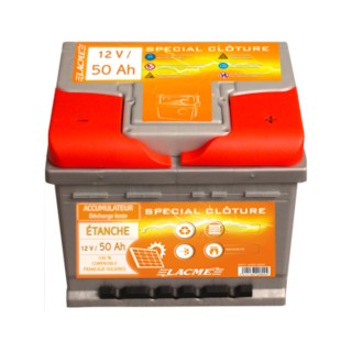 Accu batterie 12V/50Ah, pour l'alimentation des clôtures électriques Lacmé