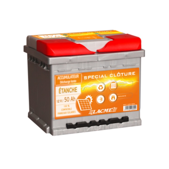 Accu batterie 12V/50Ah, pour l'alimentation des clôtures électriques Lacmé