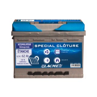 Accu batterie 12V/62Ah, pour l'alimentation des clôtures électriques Lacmé